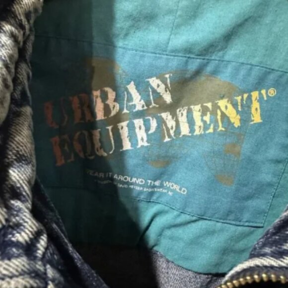Vintage Urban Equipment Retro Acid Washed Blue Denim Jacket Mens Large / XL - Picture 13 of 16
